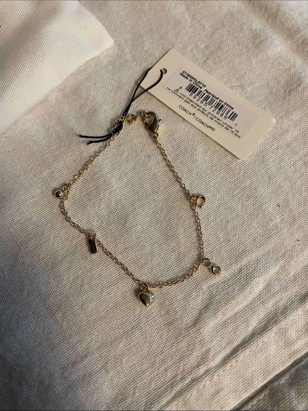 Coach Gold Chain Bracelet with Heart and Charms